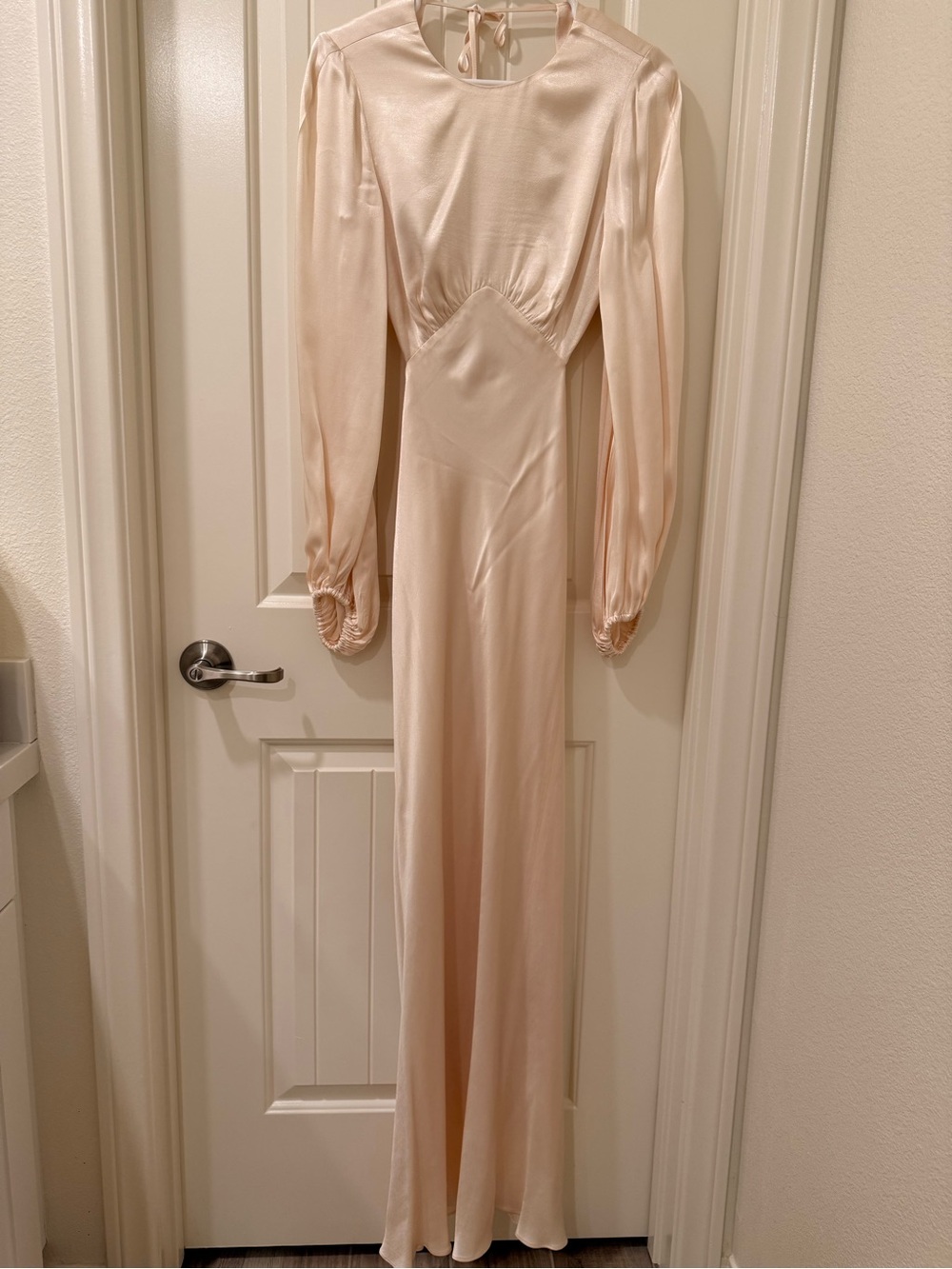 Shona Joy La Lune Balloon Sleeve, Backless, Ivory, Maxi Dress, XS